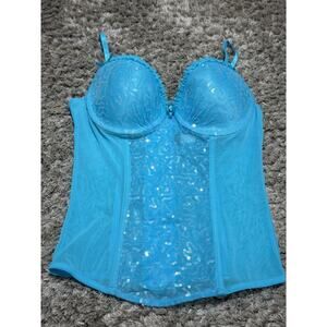 Passion Forever Women’s Turquoise Lace Sequin Push-Up Bustier Corset Size XL